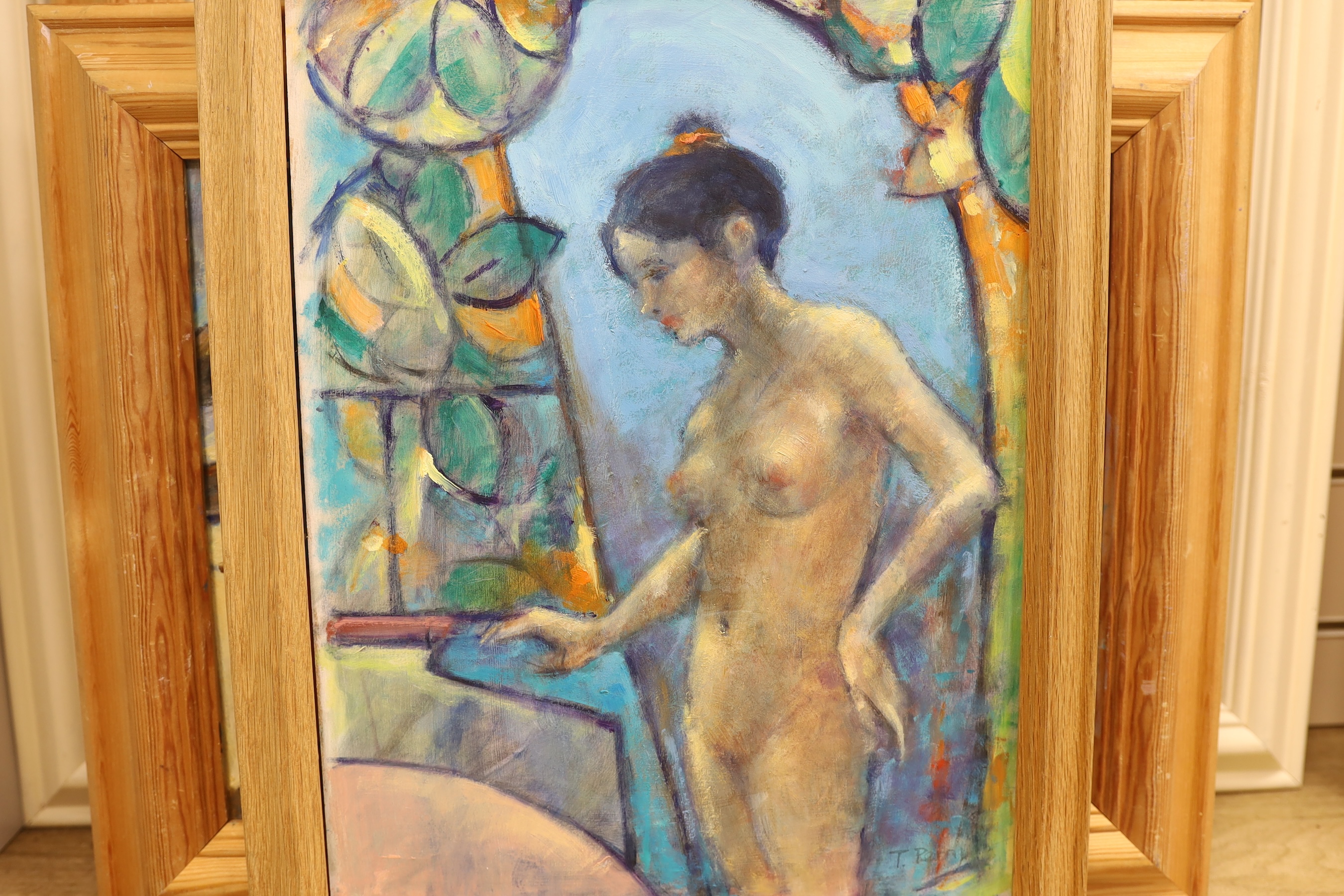 Terry Perry, four oils on board, Nude studies, largest 44 x 60cm